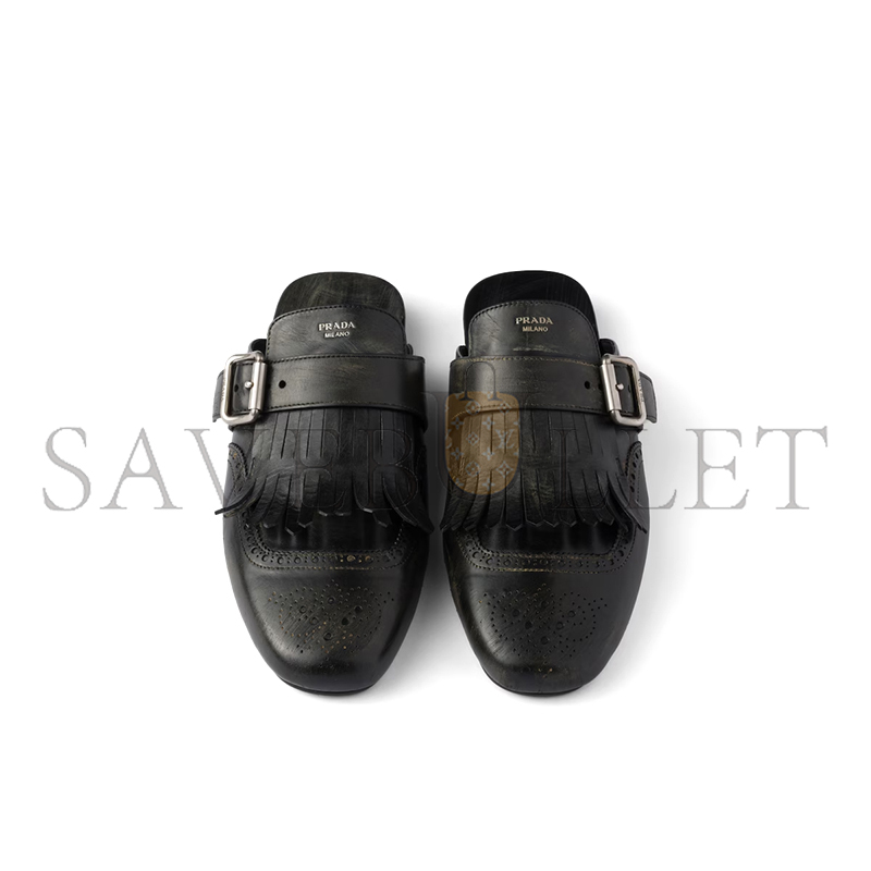 PRADA SHUFFLE FRINGED LEATHER MULES 1S973N